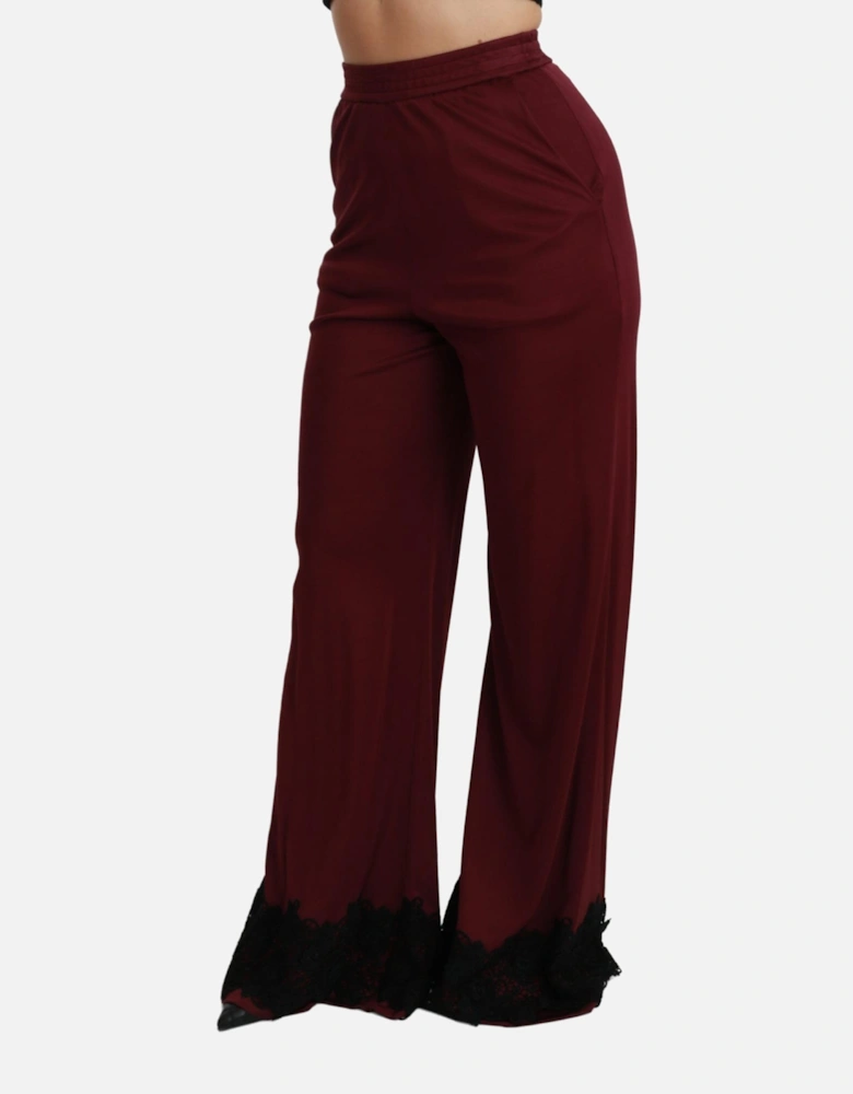 Wide Leg Pants Lace Detail Burgundy Women - Bordeaux Jeans