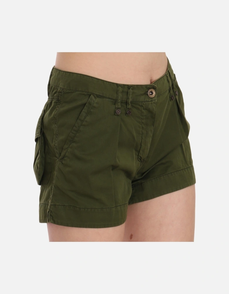 Pleated Cotton Shorts Olive Women - Green