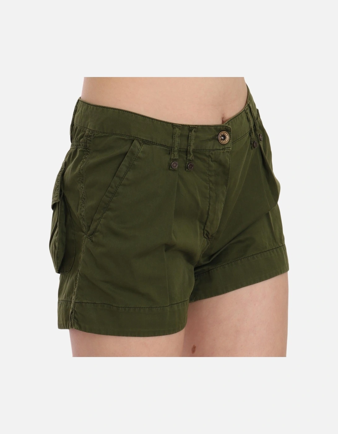 Pleated Cotton Shorts Olive Women - Green