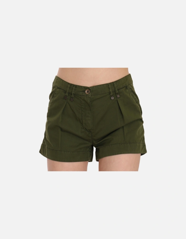 Pleated Cotton Shorts Olive Women - Green