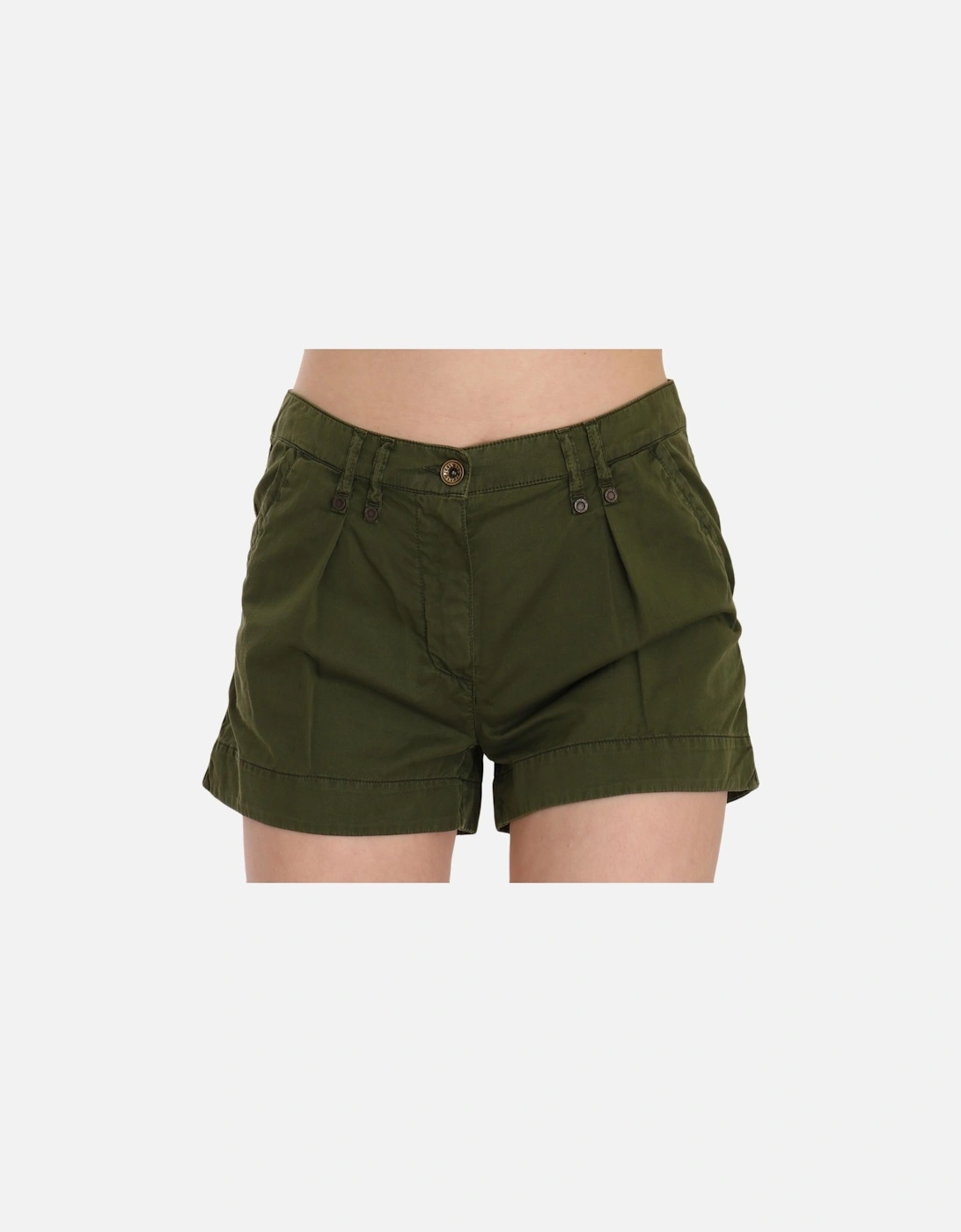 Pleated Cotton Shorts Olive Women - Green, 5 of 4