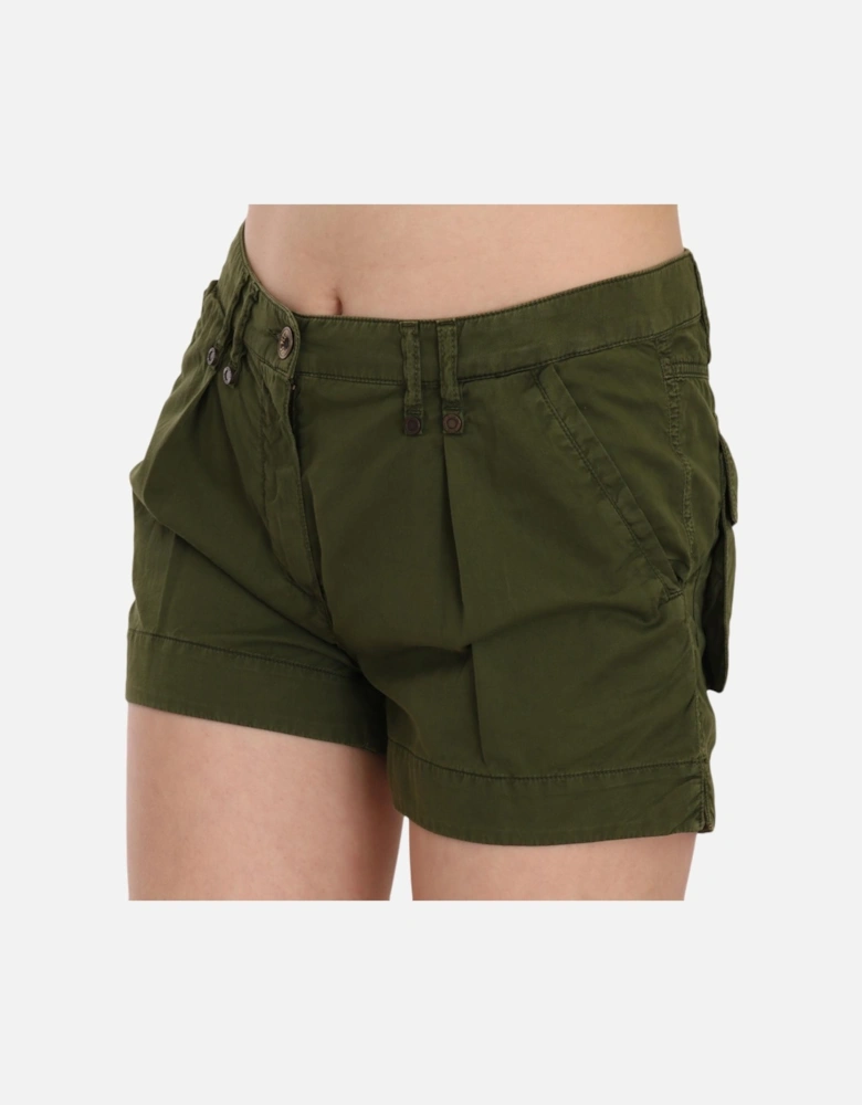 Pleated Cotton Shorts Olive Women - Green