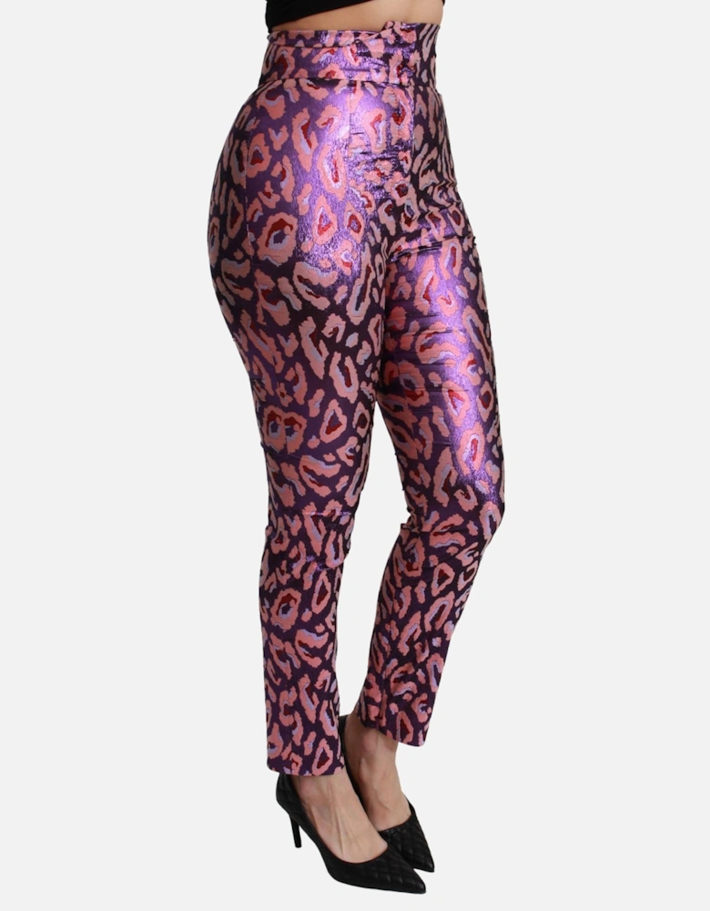 Leopard Print Metallic Trousers Women - Multicolor Jeans