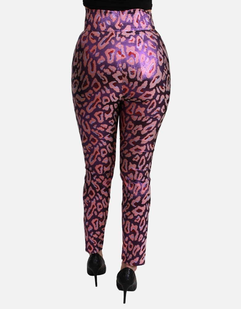 Leopard Print Metallic Trousers Women - Multicolor Jeans