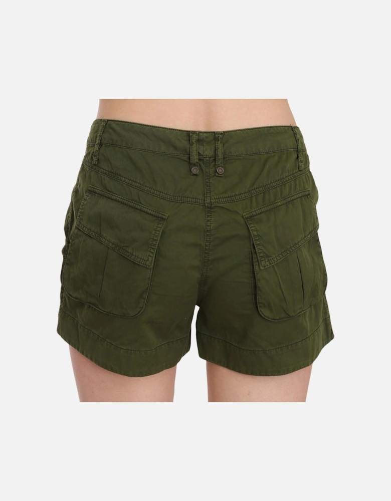 Pleated Cotton Shorts Olive Women - Green