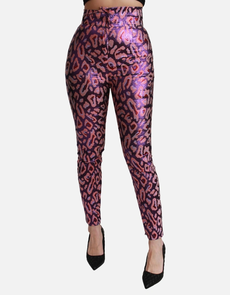 Leopard Print Metallic Trousers Women - Multicolor Jeans