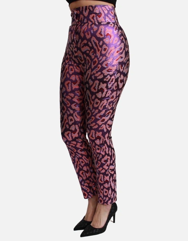 Leopard Print Metallic Trousers Women - Multicolor Jeans