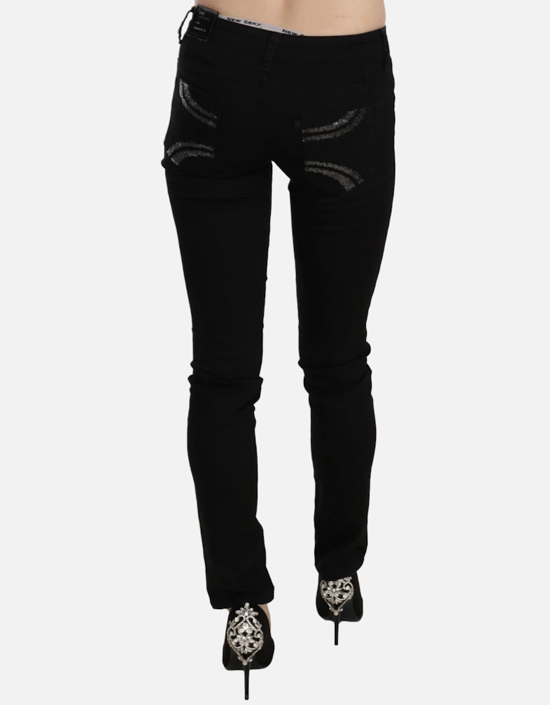 Slim Fit Mid Waist Denim Jeans Women - Black Jeans