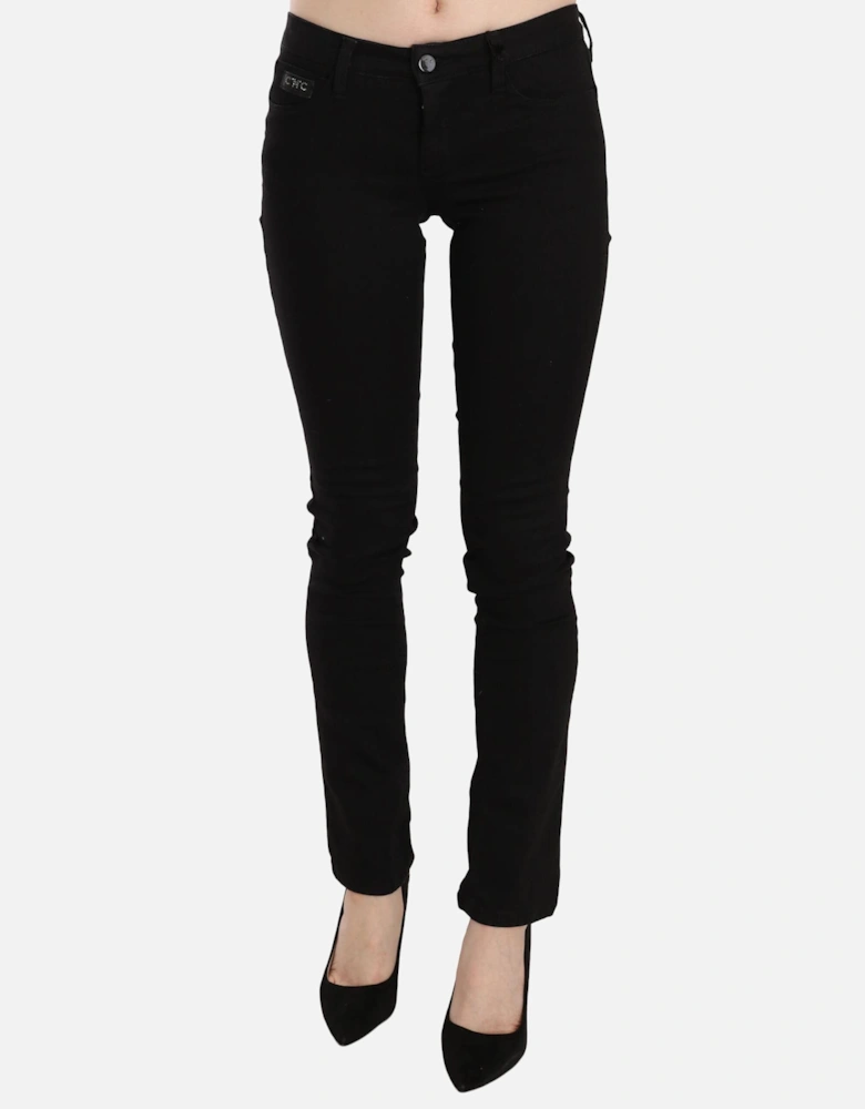 Slim Fit Mid Waist Denim Jeans Women - Black Jeans