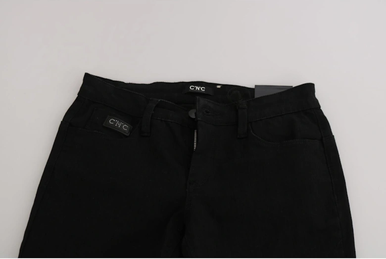 Slim Fit Mid Waist Denim Jeans Women - Black Jeans
