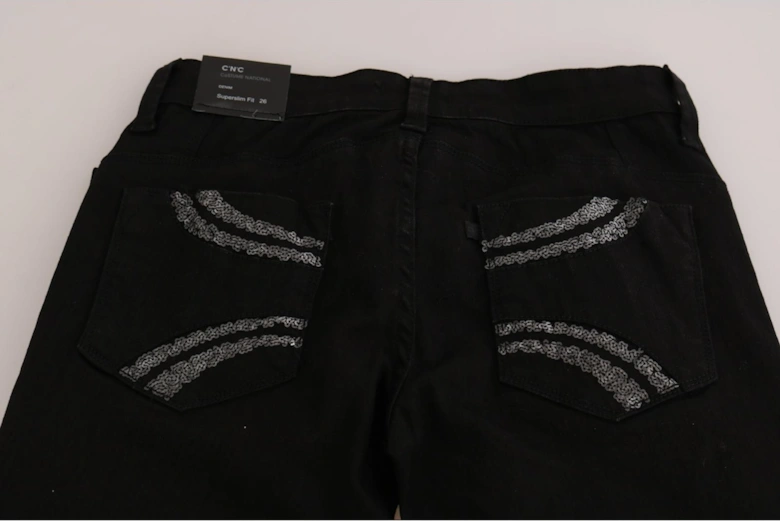 Slim Fit Mid Waist Denim Jeans Women - Black Jeans