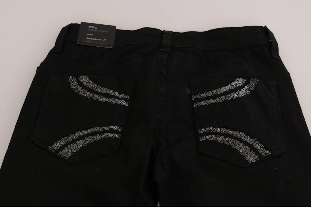 Slim Fit Mid Waist Denim Jeans Women - Black Jeans