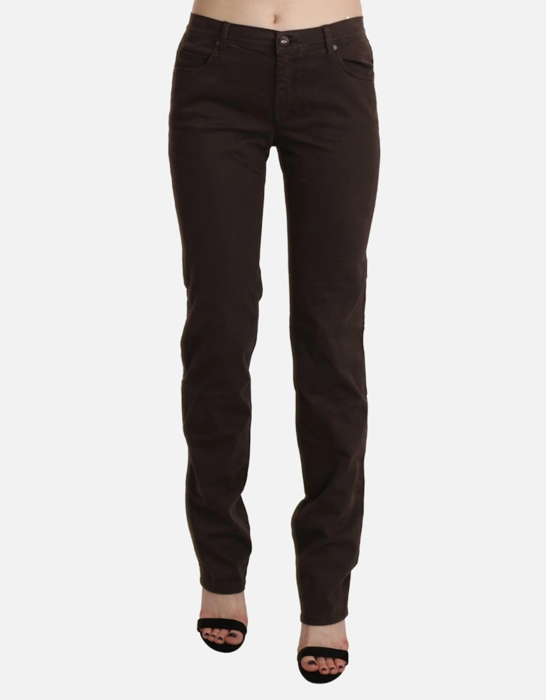 Mid Waist Skinny Cotton Jeans Women - Brown Jeans