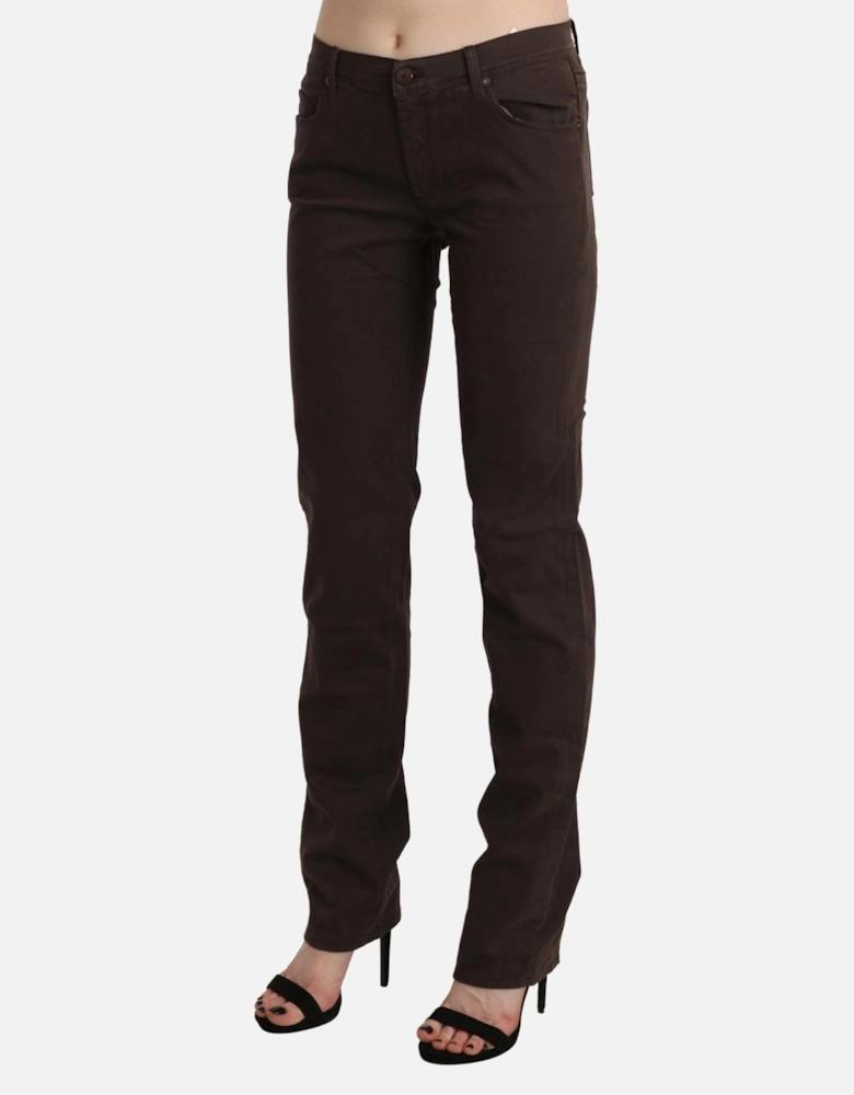 Mid Waist Skinny Cotton Jeans Women - Brown Jeans