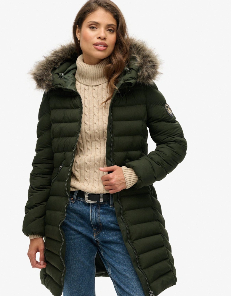 Fuji Faux Fur Hood Midi Length Jacket - Green