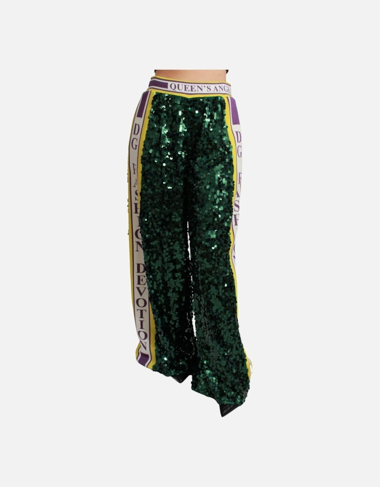 Elastic Waist Multicolor Sequin Pants with Silk Lining Women - Green