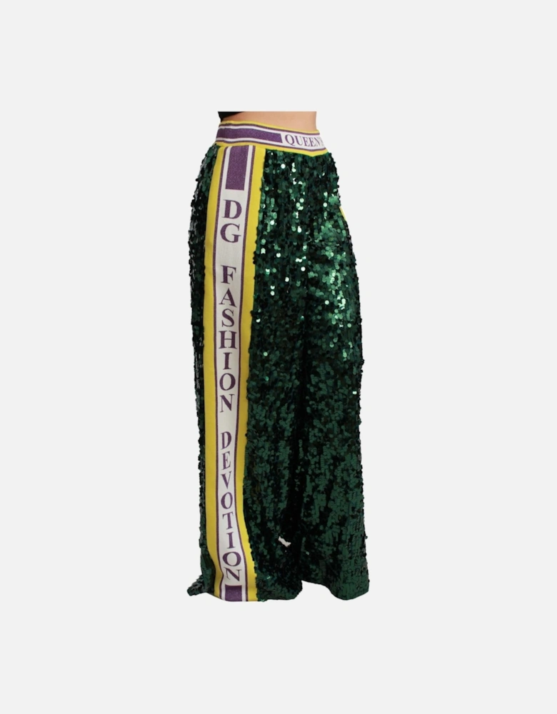 Elastic Waist Multicolor Sequin Pants with Silk Lining Women - Green