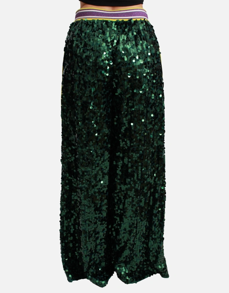 Elastic Waist Multicolor Sequin Pants with Silk Lining Women - Green