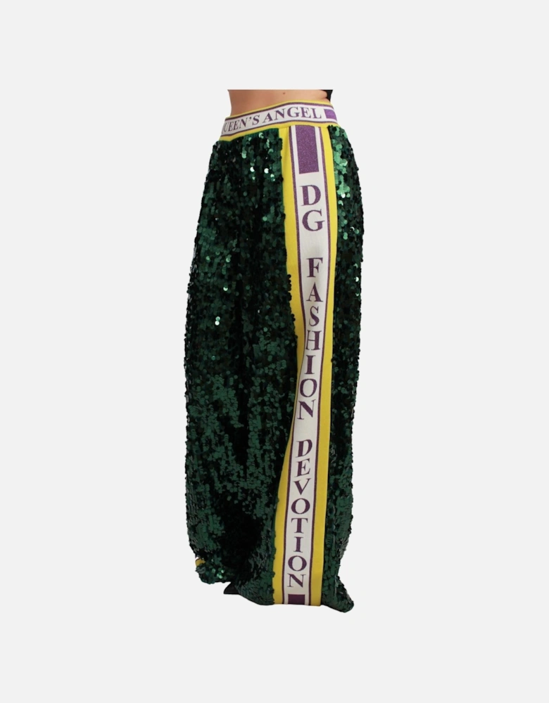 Elastic Waist Multicolor Sequin Pants with Silk Lining Women - Green