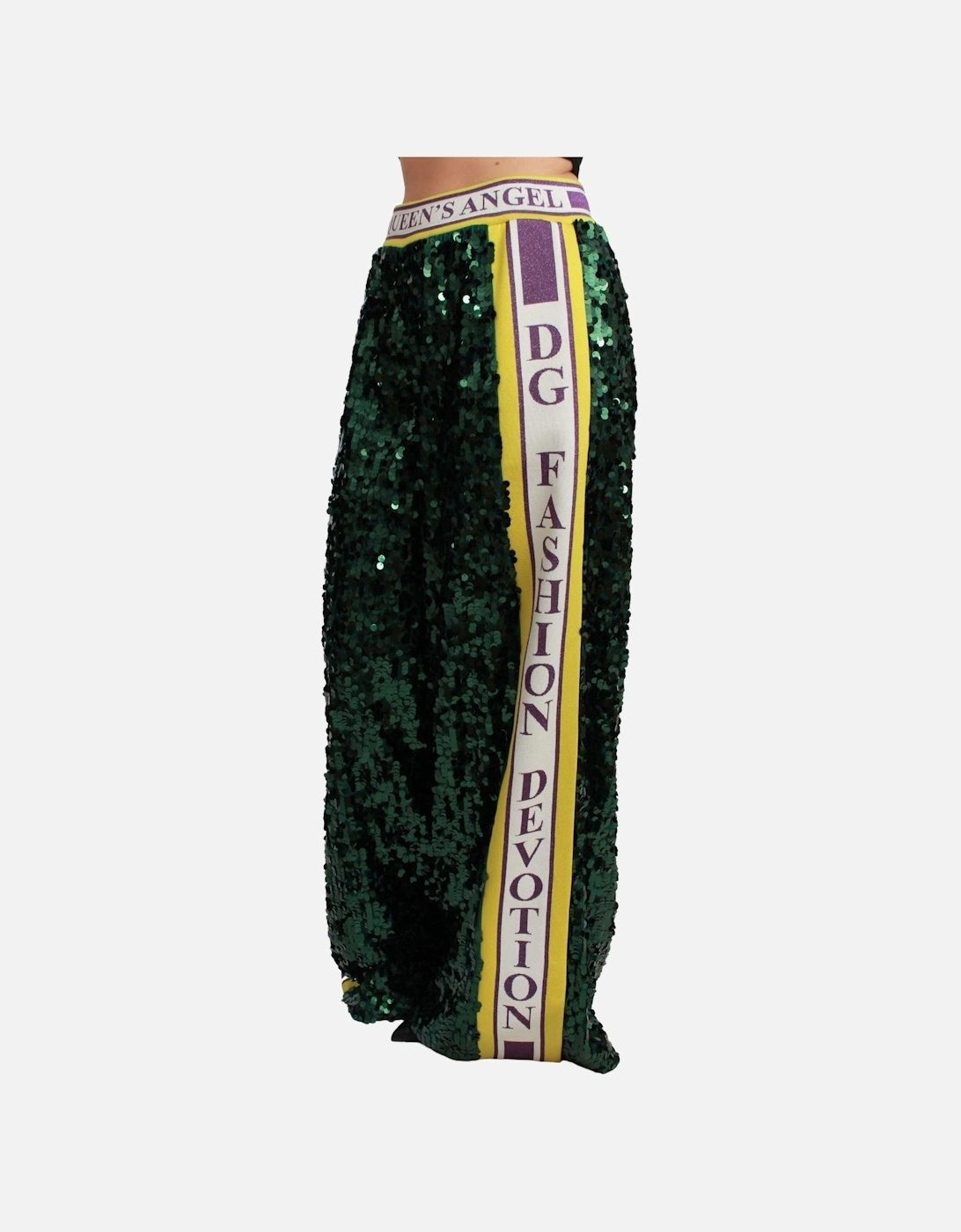Elastic Waist Multicolor Sequin Pants with Silk Lining Women - Green
