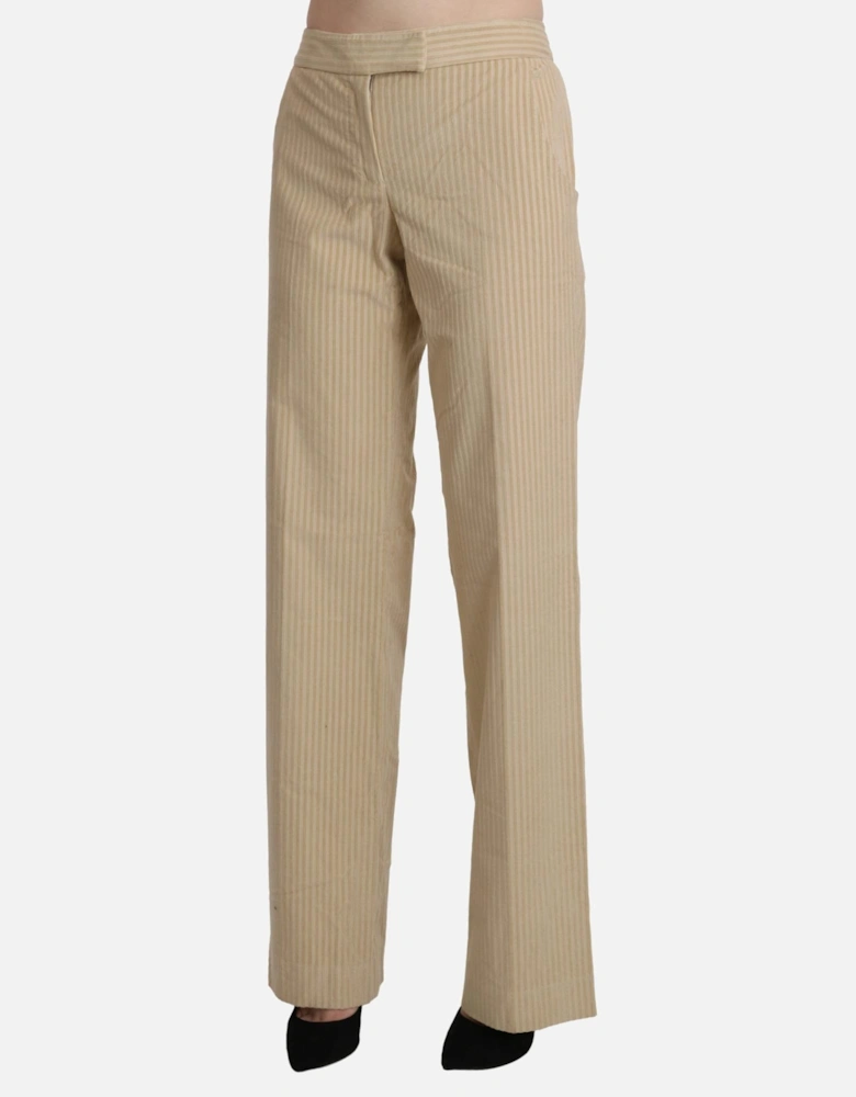 Beige pinstripe straightleg pants Women Jeans