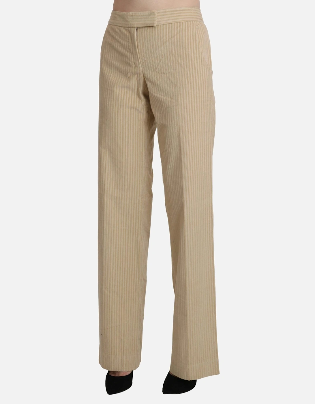 Beige pinstripe straightleg pants Women Jeans