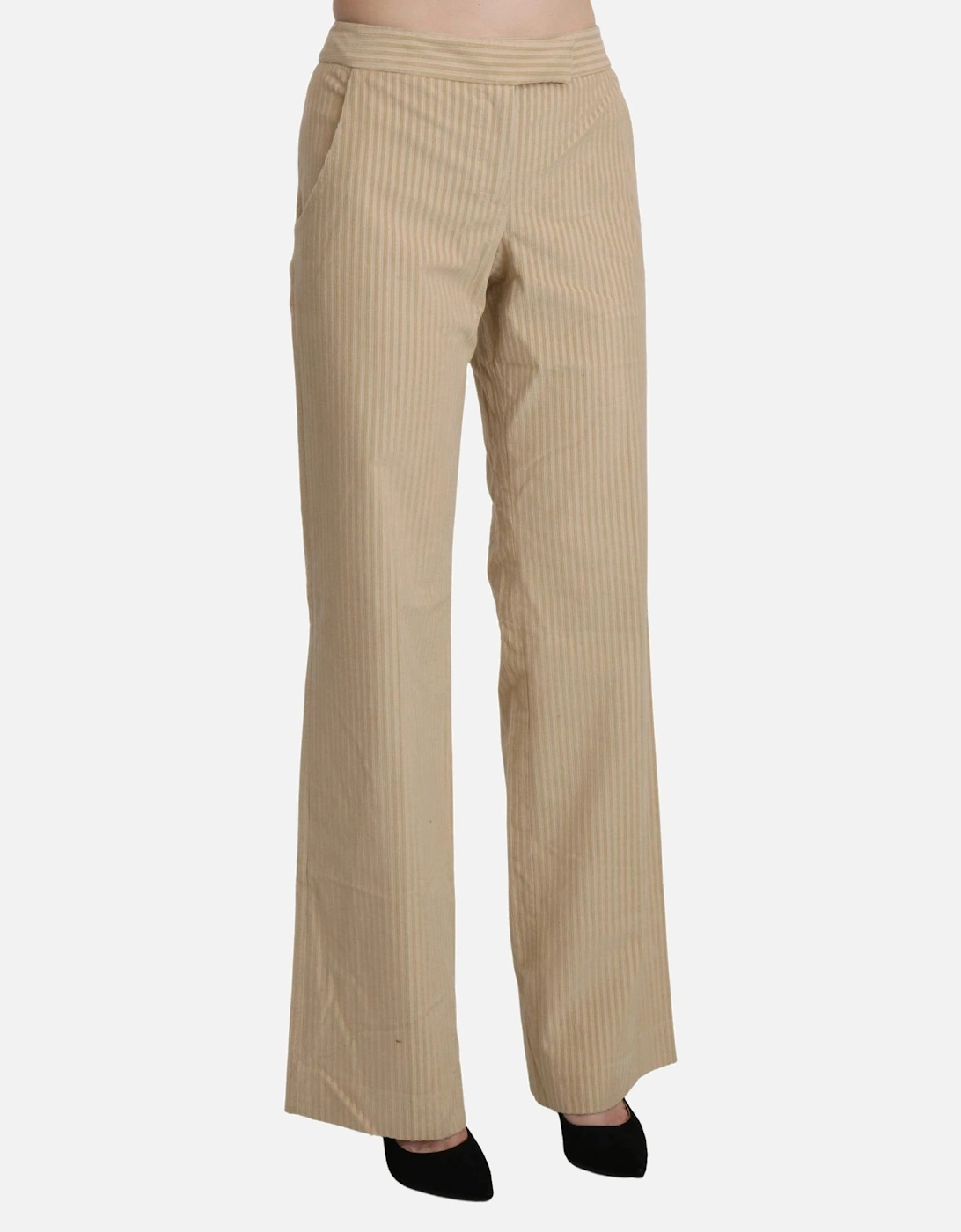 Beige pinstripe straightleg pants Women Jeans