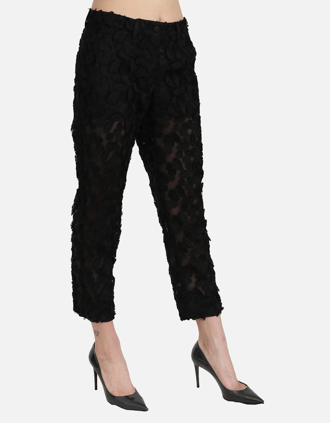 Floral Lace Trousers Black Women Jeans