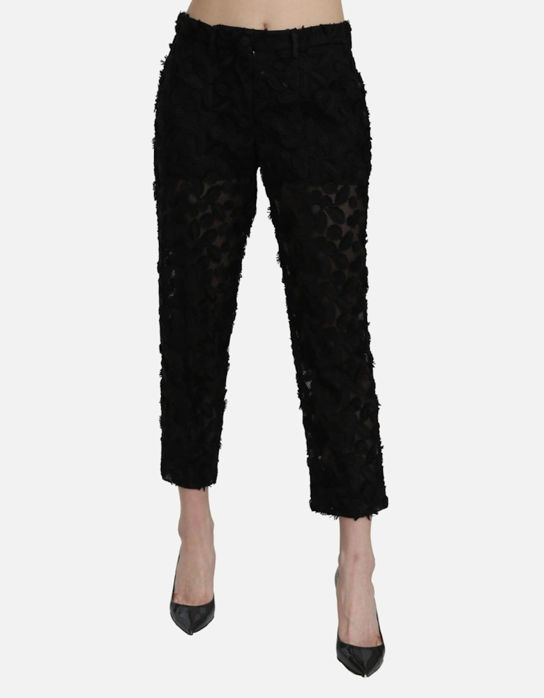 Floral Lace Trousers Black Women Jeans