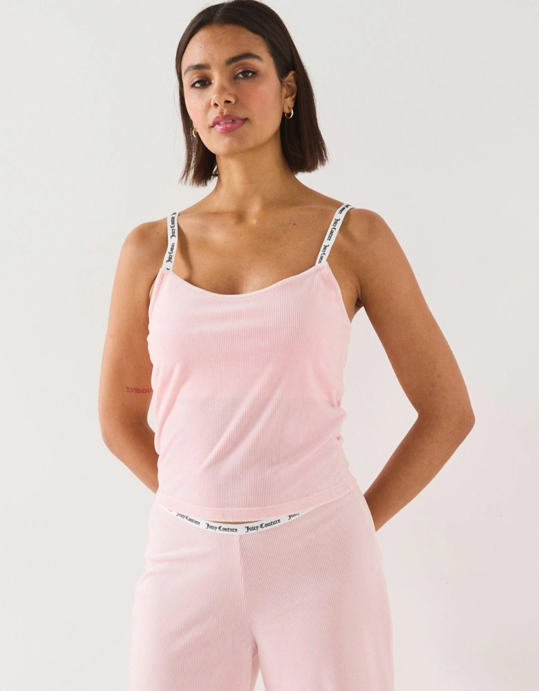 Elina Rib Velour Lounge Vest Top - Pink