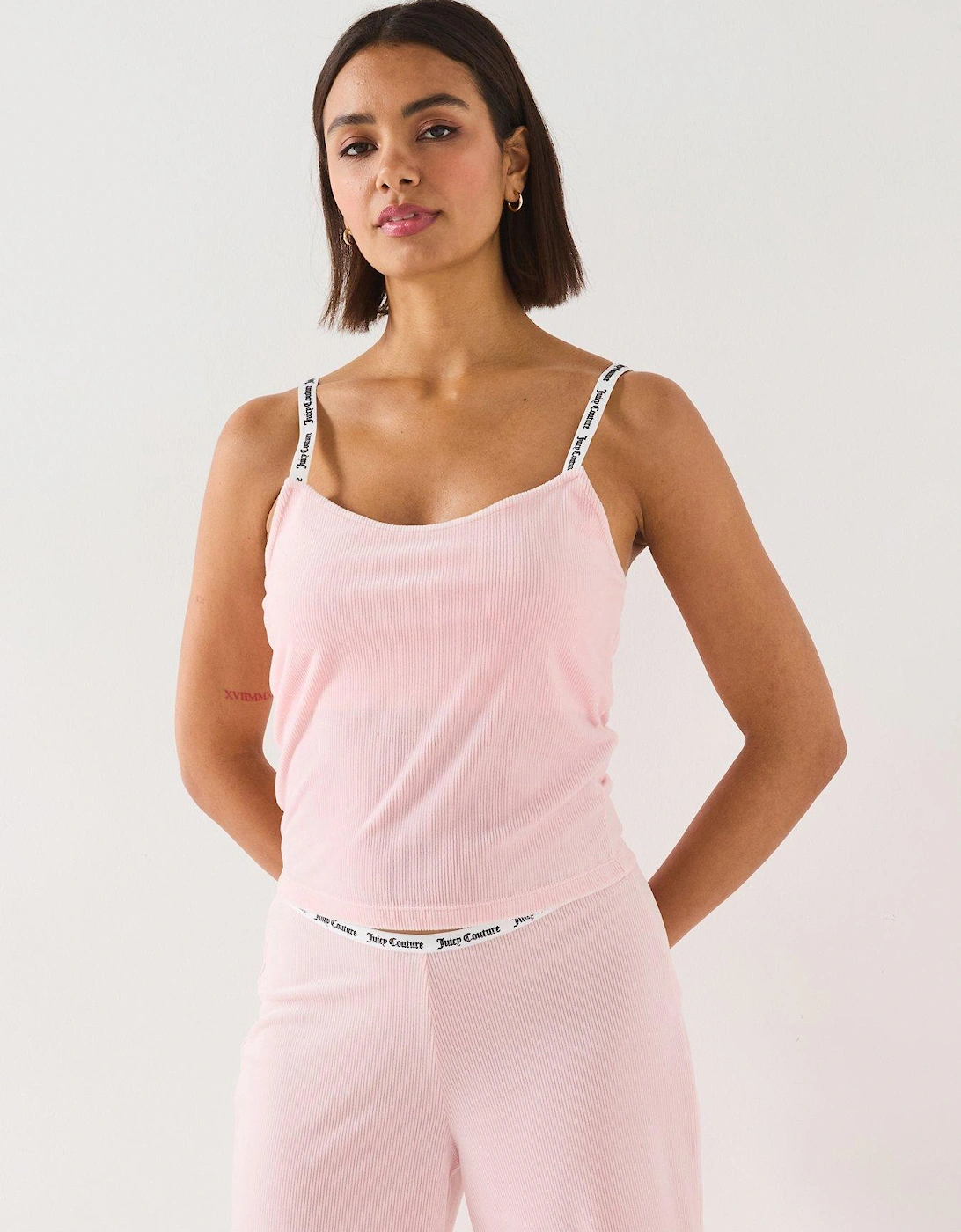 Elina Rib Velour Lounge Vest Top - Pink, 5 of 4