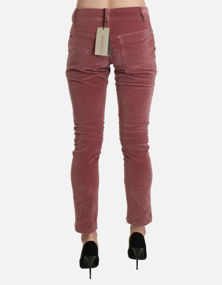 Velvet Skinny Pants Zip Detail Women - Red Jeans