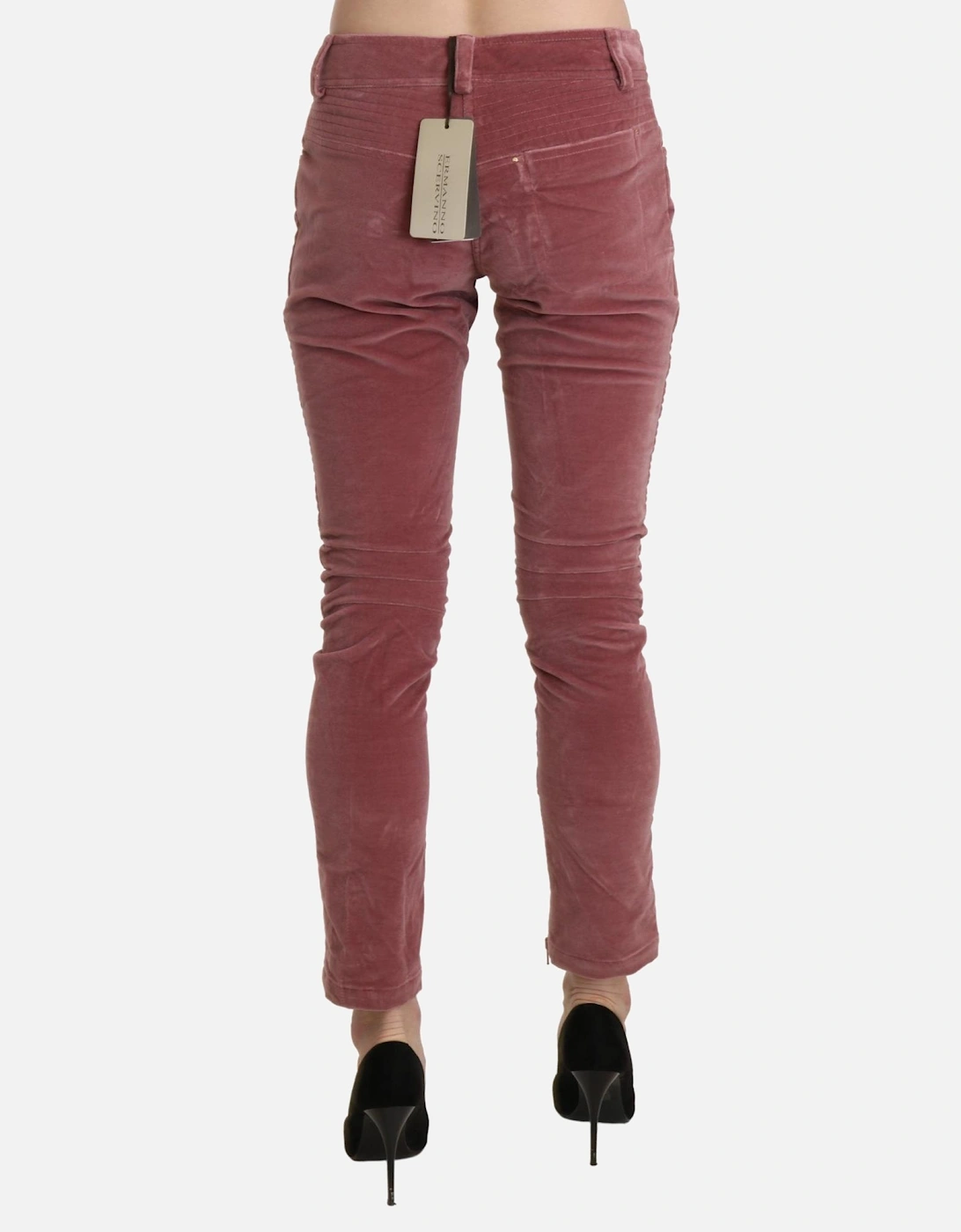 Velvet Skinny Pants Zip Detail Women - Red Jeans