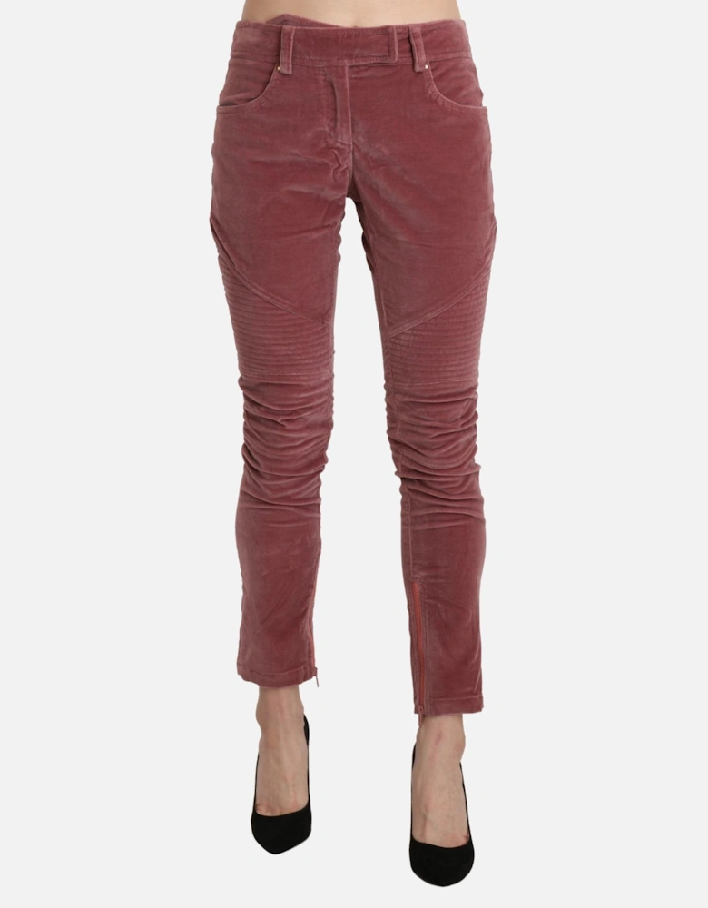 Velvet Skinny Pants Zip Detail Women - Red Jeans