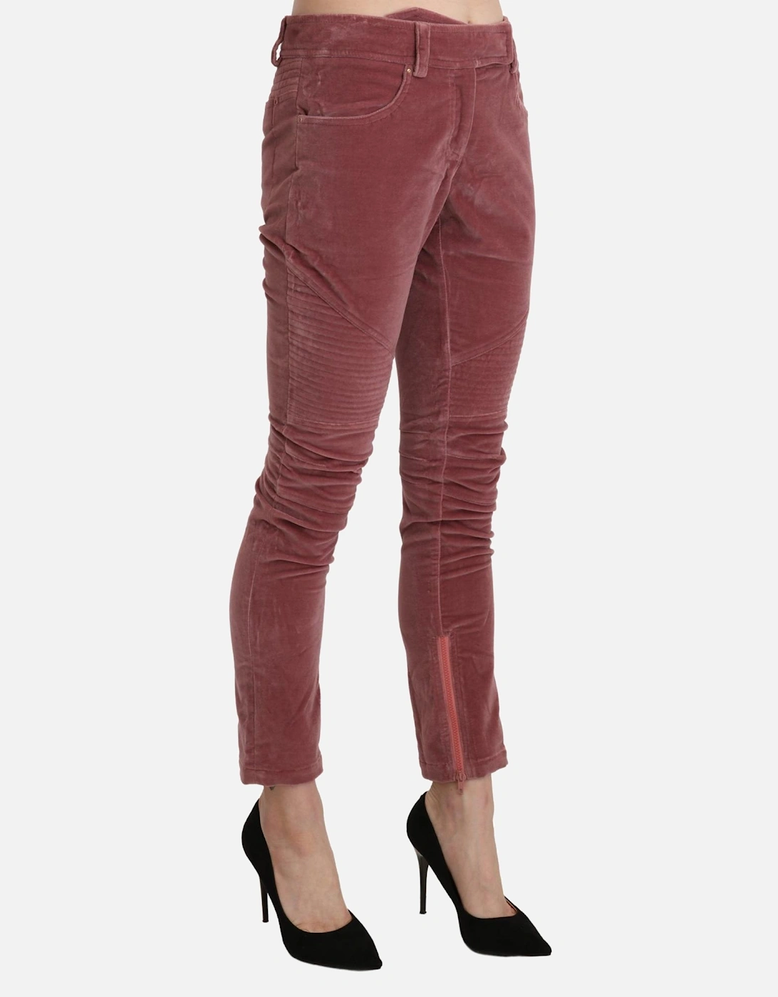 Velvet Skinny Pants Zip Detail Women - Red Jeans