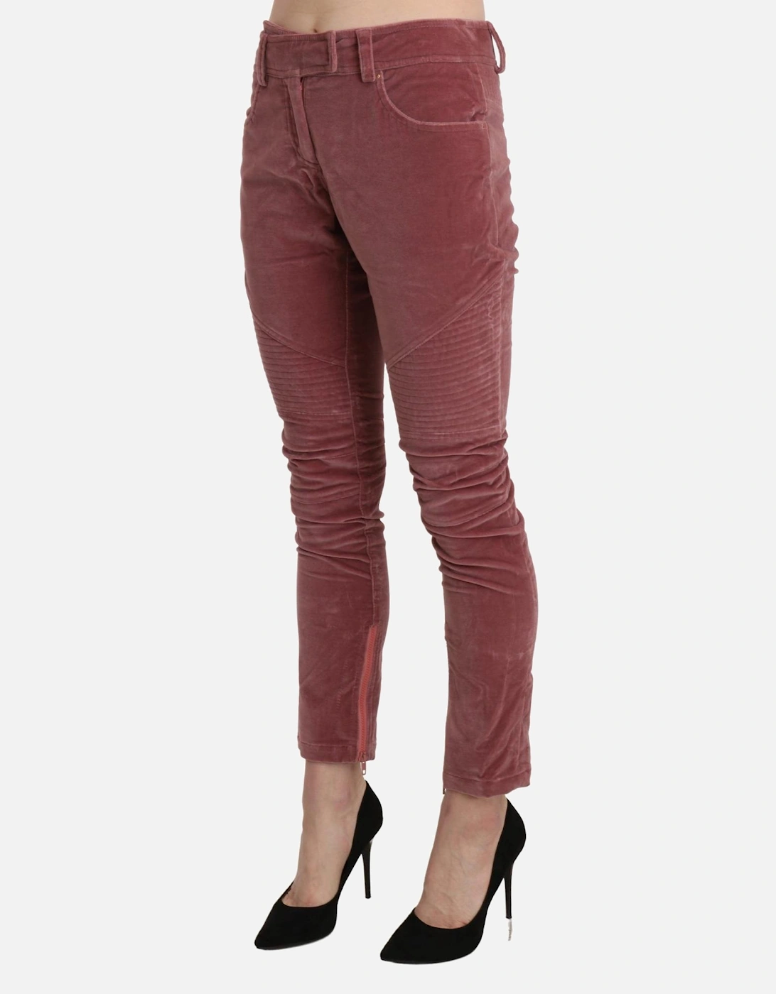 Velvet Skinny Pants Zip Detail Women - Red Jeans
