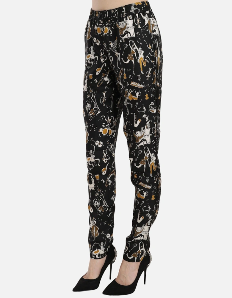 Dolce Gabbana Music Print Silk Trousers Women - Black Jeans