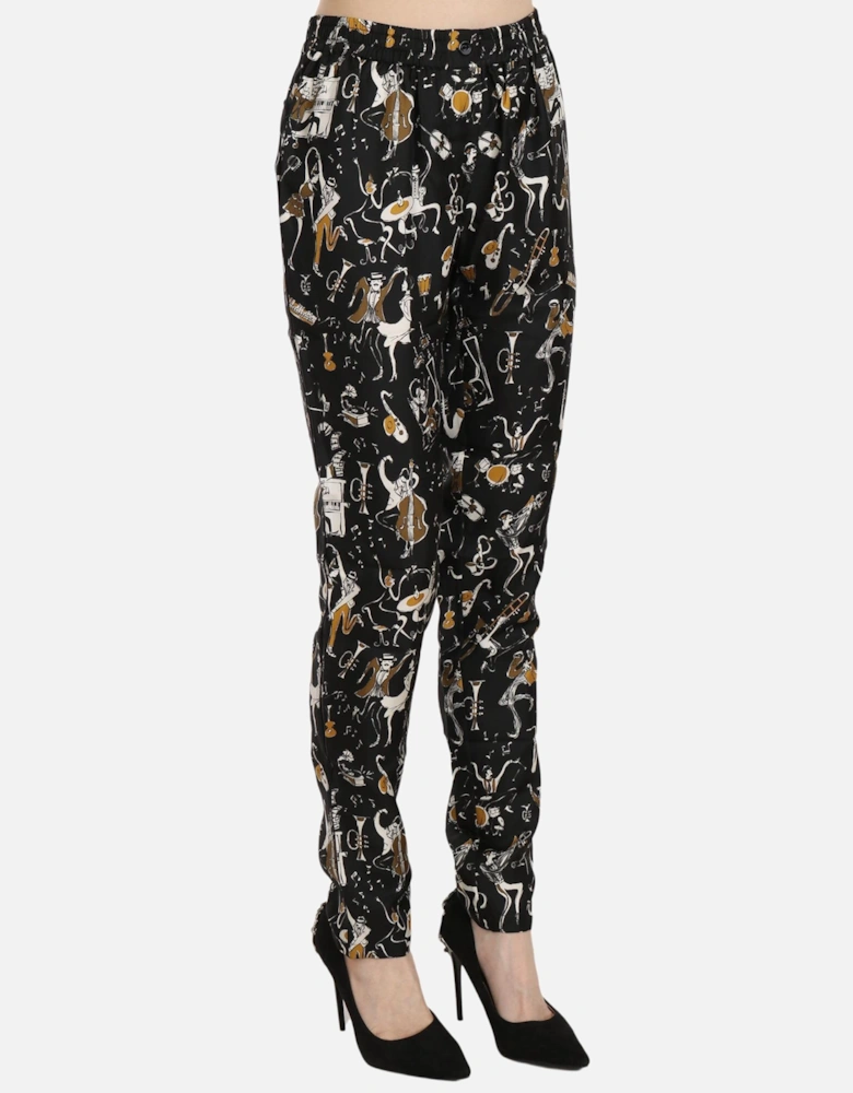 Dolce Gabbana Music Print Silk Trousers Women - Black Jeans