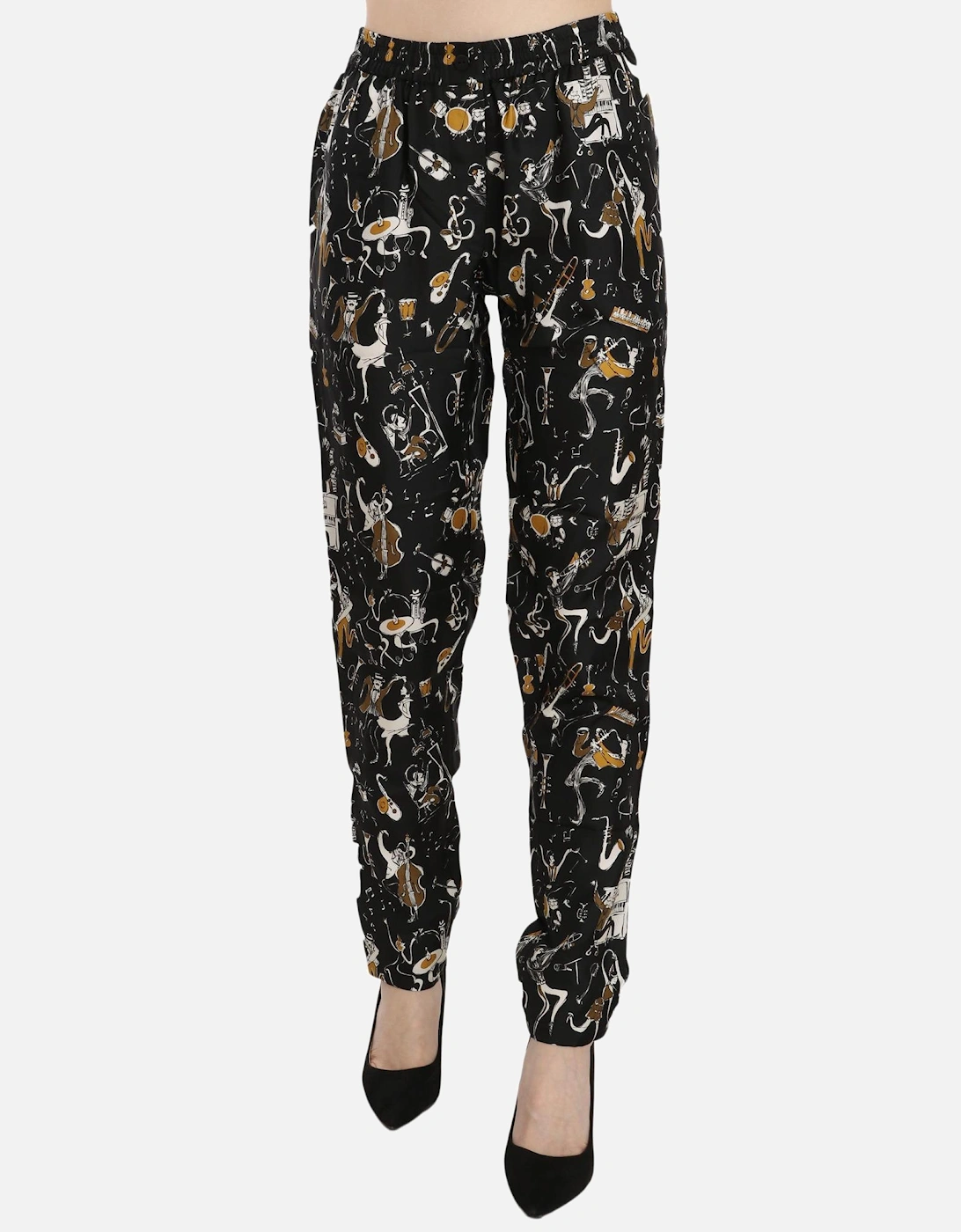 Dolce Gabbana Music Print Silk Trousers Women - Black Jeans, 5 of 4