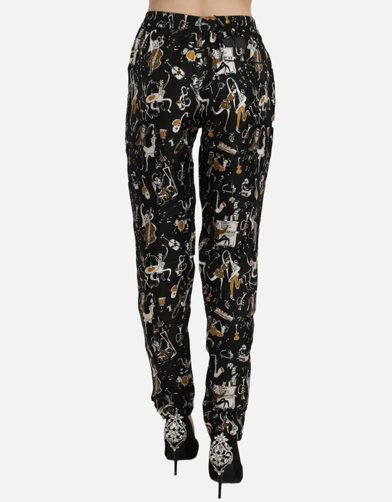 Dolce Gabbana Music Print Silk Trousers Women - Black Jeans