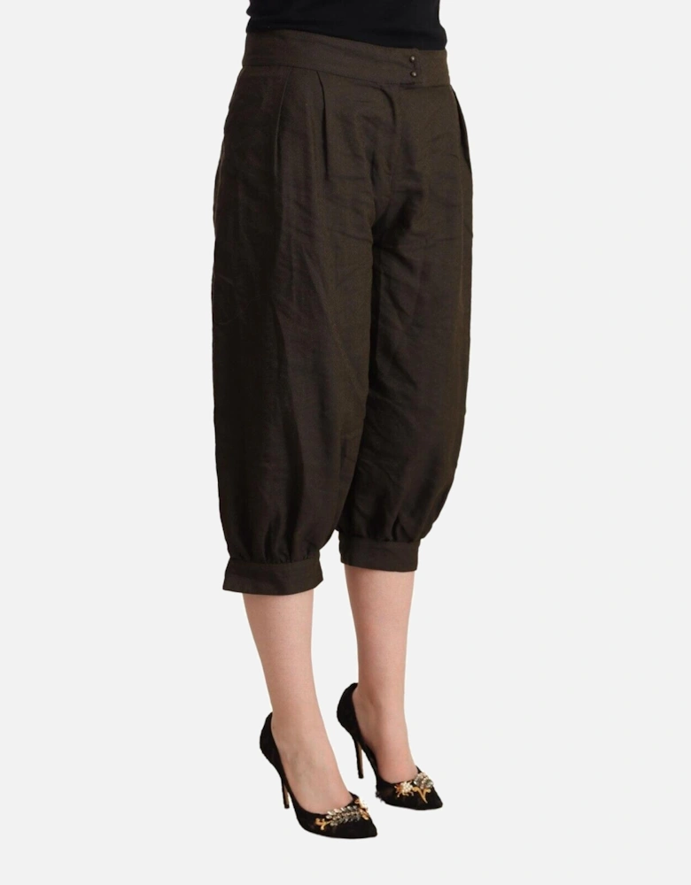 Cropped Linen Pants Balloon Leg Style Women - Brown Jeans