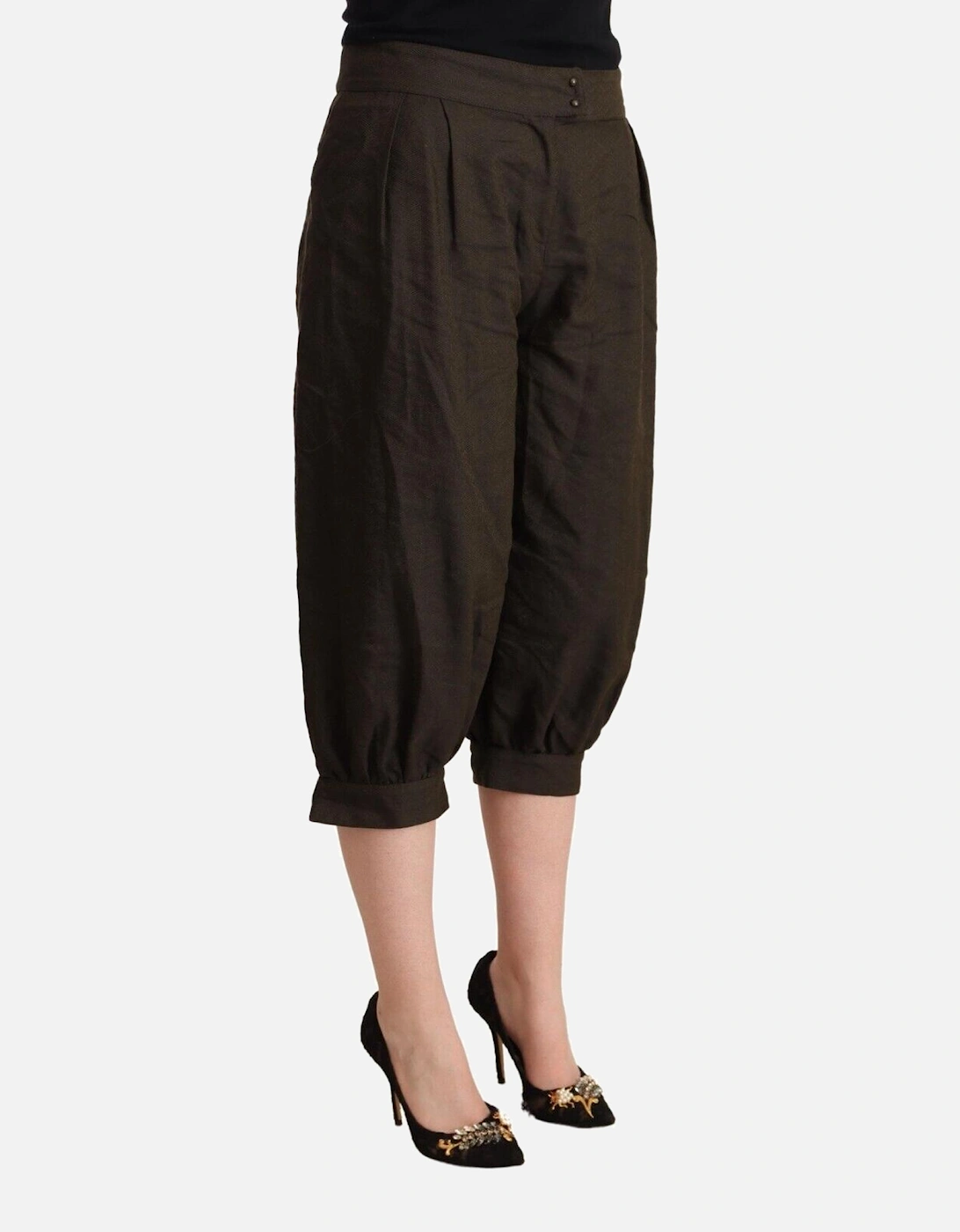 Cropped Linen Pants Balloon Leg Style Women - Brown Jeans