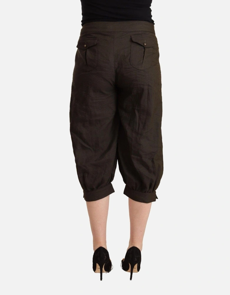 Cropped Linen Pants Balloon Leg Style Women - Brown Jeans