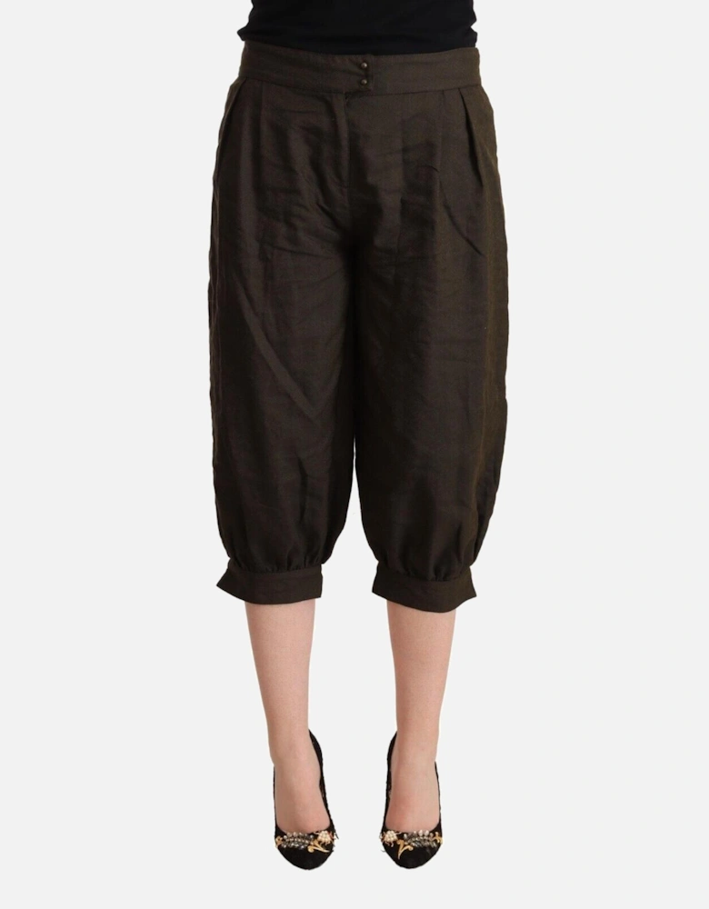 Cropped Linen Pants Balloon Leg Style Women - Brown Jeans