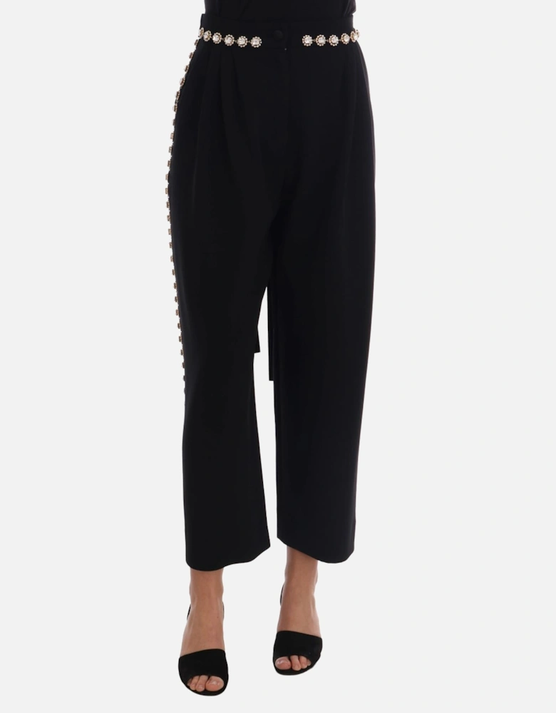 Dolce Gabbana Crystal Trousers WideLeg Women - Black Jeans