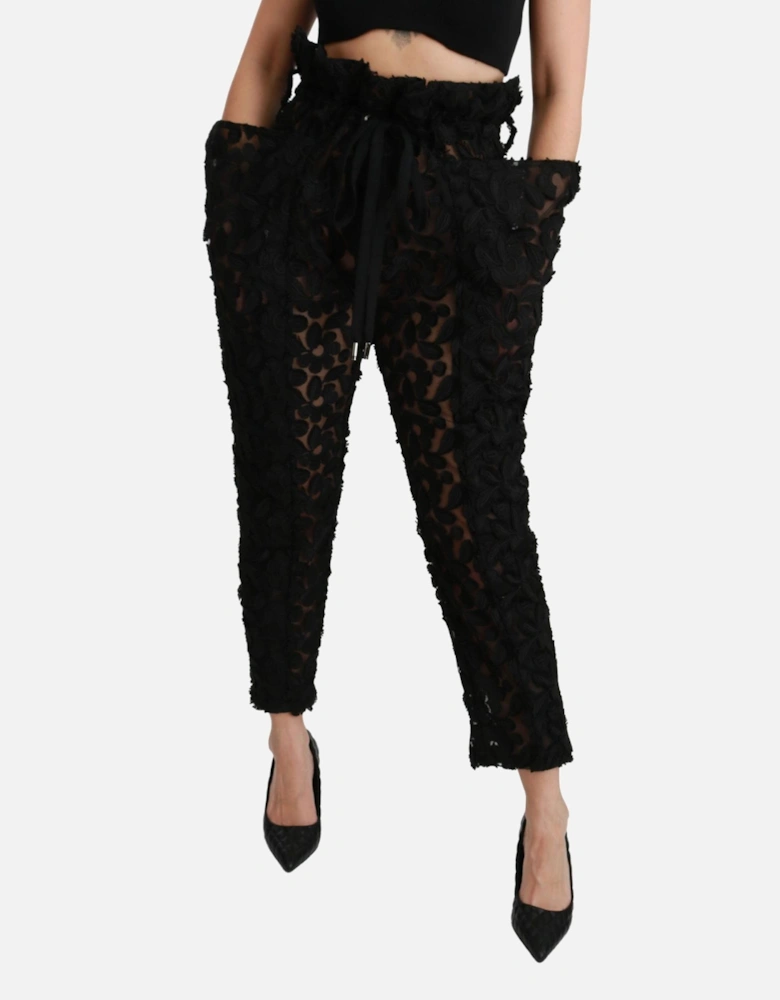 Dolce Gabbana Floral Lace Trousers PAN70946 Women - Black Jeans