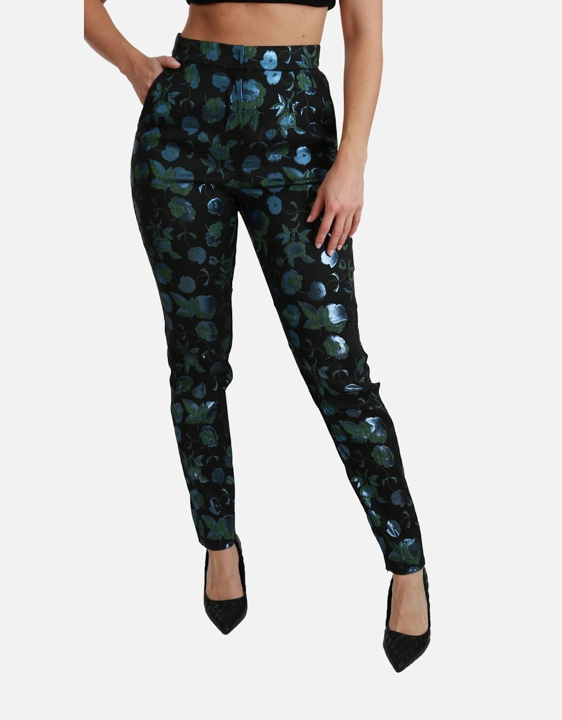 Dolce Gabbana Floral Print Trousers Slim Fit Women - Black Jeans