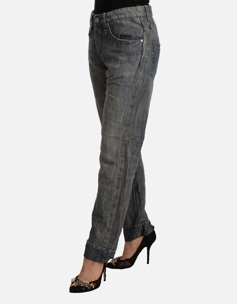 Relaxed Fit Jeans Cupped Hem Distressed Women - Gray Jeans