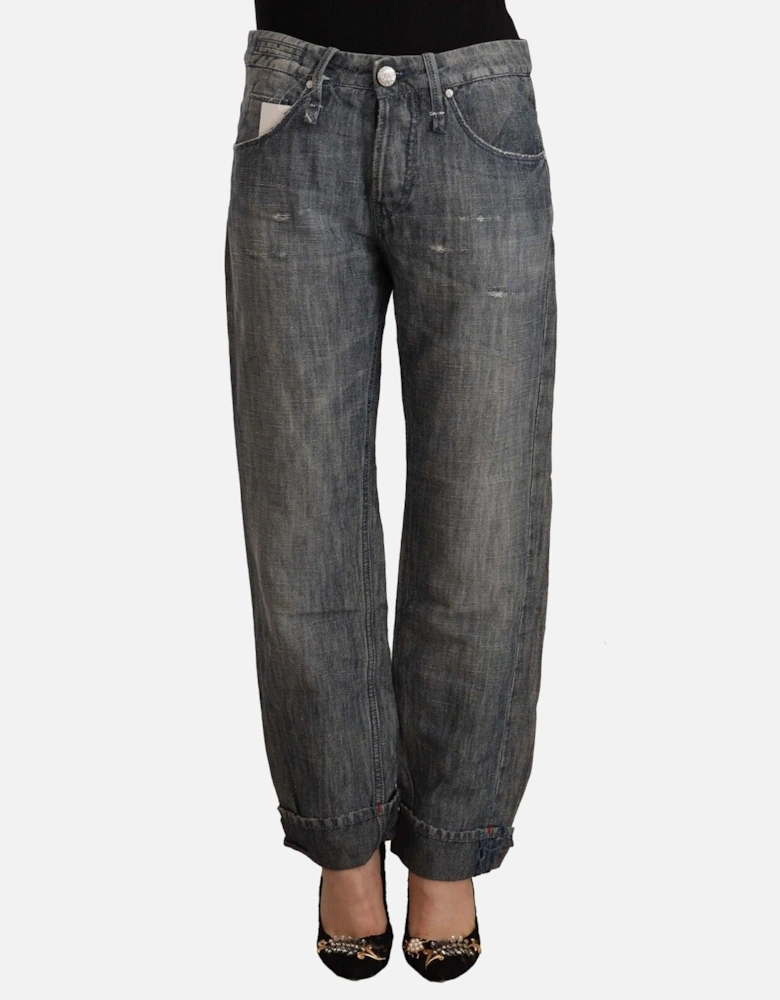 Relaxed Fit Jeans Cupped Hem Distressed Women - Gray Jeans