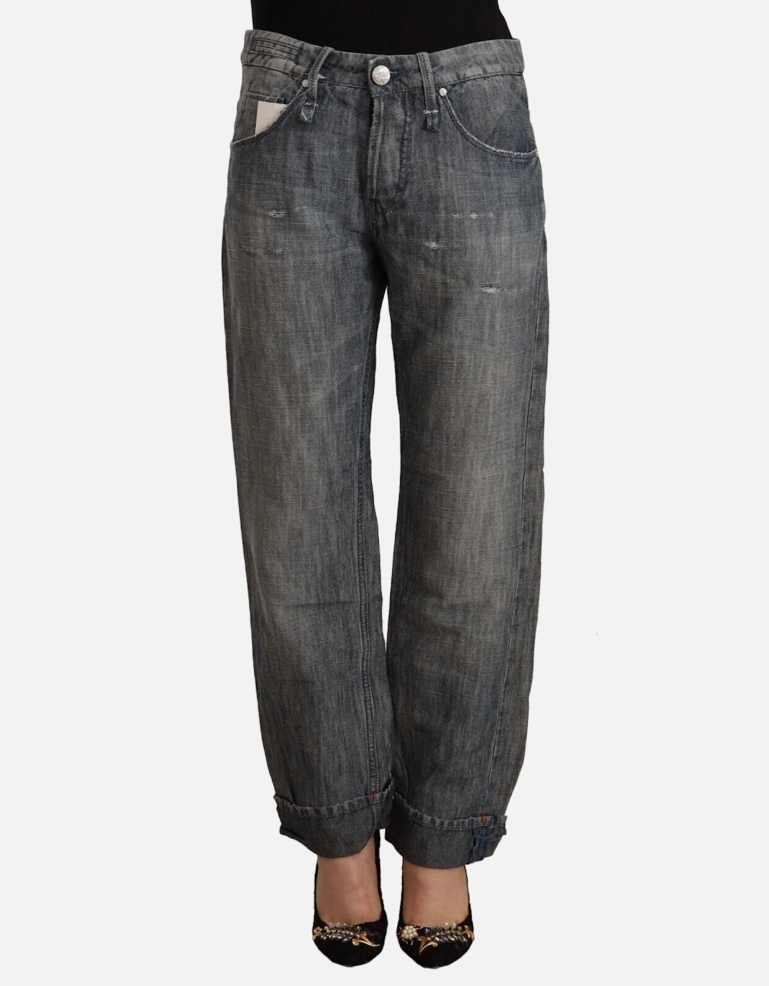 Relaxed Fit Jeans Cupped Hem Distressed Women - Gray Jeans, 4 of 3